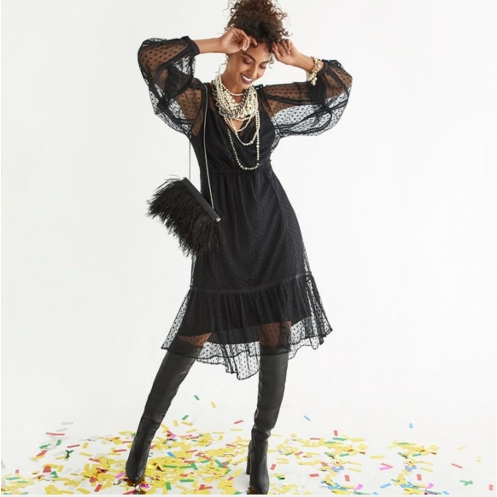 Cabi Dress Small Theater Midi Sheer Swiss Dot Mesh Whimsigoth Goth Witchy #4076
